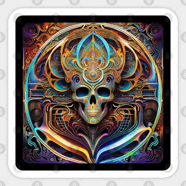 Cosmic Psychedelic Skull - Trippy Patterns 157 Sticker by Benito Del Ray